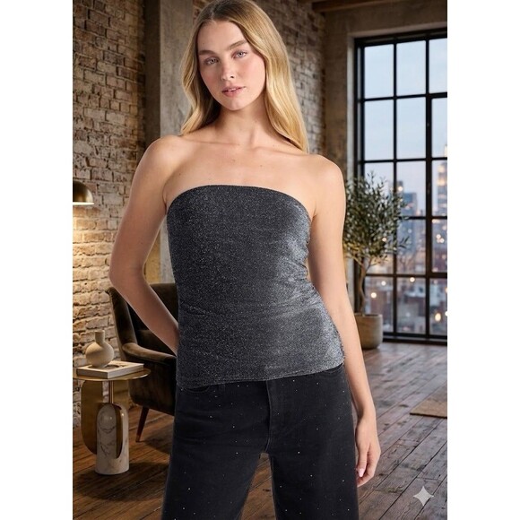 No Boundaries Tops - No Boundaries Black Silver Shimmer Tube Top size M, L Strapless Party Club NWT
